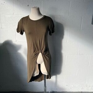 London Rose Womens T-Shirt‎ Dress Front Twist Knot Olive Green Size S